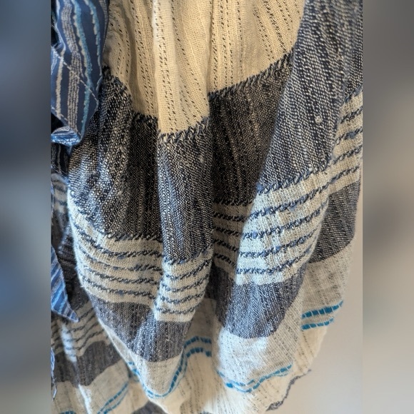 Free People All Lined Up Blue Multi Striped Puff Sleeve Mini Dress - Picture 5 of 7